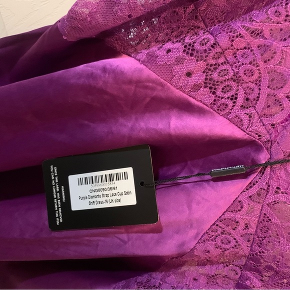 NWT PrettyLittleThing Purple Diamante Strap Lace Cup Satin Shift Dress - Picture 5 of 6
